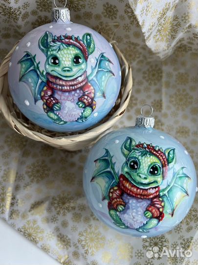 Шар ёлочный с дракончиком ручная роспись