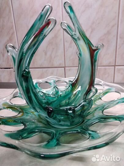 Ваза, фруктовница из цветного стекла. Чехия