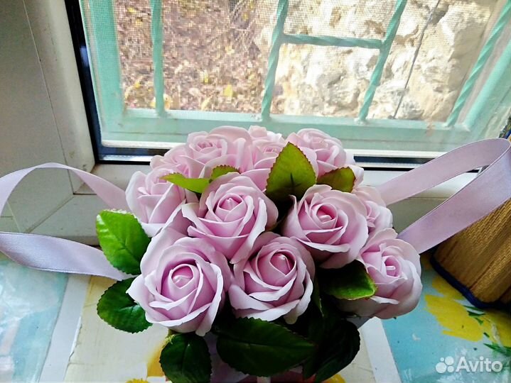 2 цветка искусственных ручной работы для декора