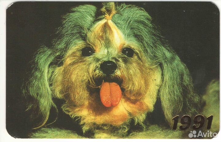 Карманные календарики 1991г. 4 шт. собаки морж