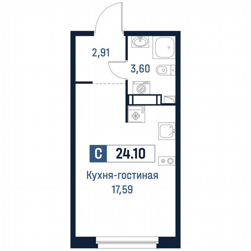 Квартира-студия, 24,1 м², 12/18 эт.