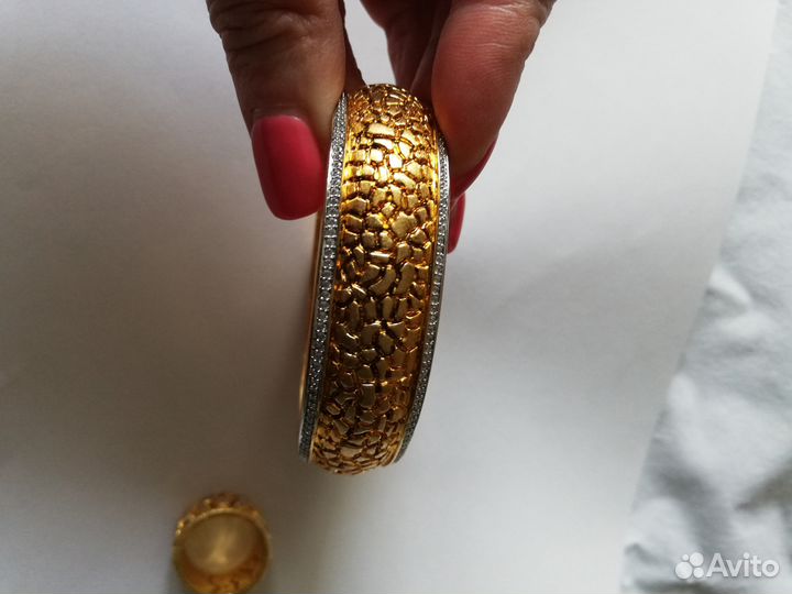 Браслет и кольцо, серебро, позолота, фианиты