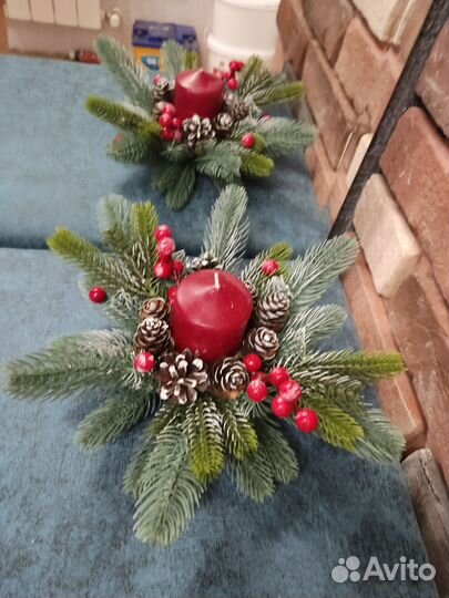 Новогодняя композиция. Подсвечник. Венок