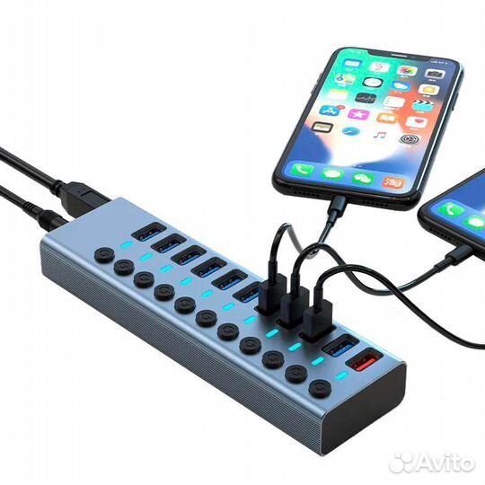 USB 3.0 хаб на 11 портов с доп питанием 12В 3А