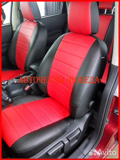 Чехлы Nissan Qashqai 1 из экокожи чёрно-красные