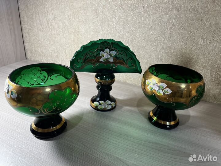 Ваза и салфетница богемское стекло