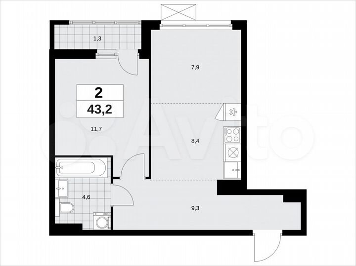 2-к. квартира, 43,2 м², 5/11 эт.