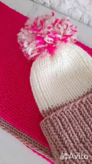 Шапка и шарф ручная работа (остался розовый)