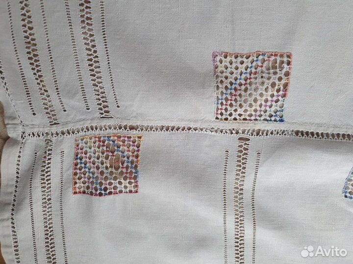 Льняная винтажная скатерть с ручной вышивкой