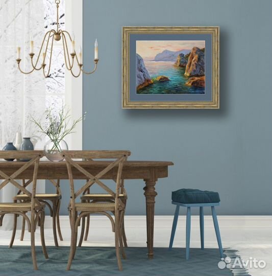 Картина маслом Морской пейзаж Закат в Ласпи Крым