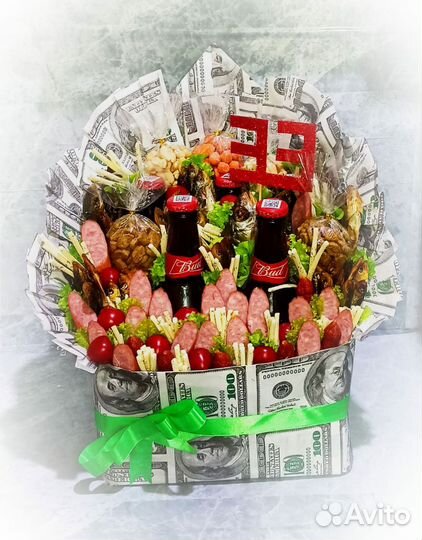 Мужские рыбные,колбасные букеты