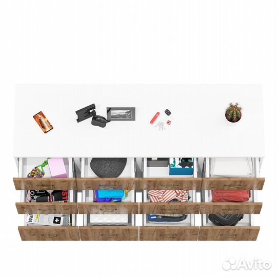 Набор из четырёх тумб три ящика Мебельный двор Лидер-8 белый/крафт золото, 160х50х75 см