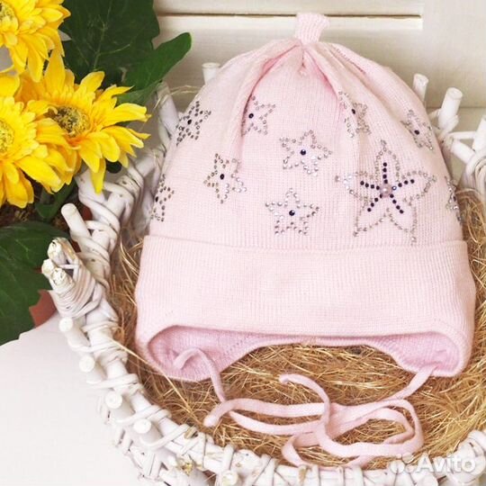 Шапка на весну для новорожденной девочки 40-42