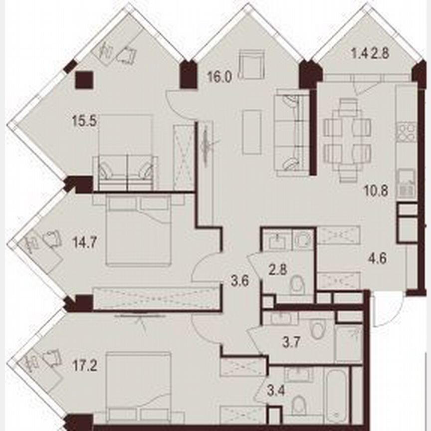 4-к. квартира, 92,3 м², 28/28 эт.