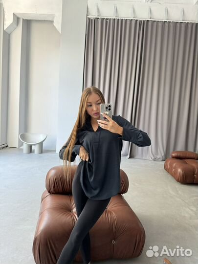 Блузка шелк h&m темно-синяя удлиненная