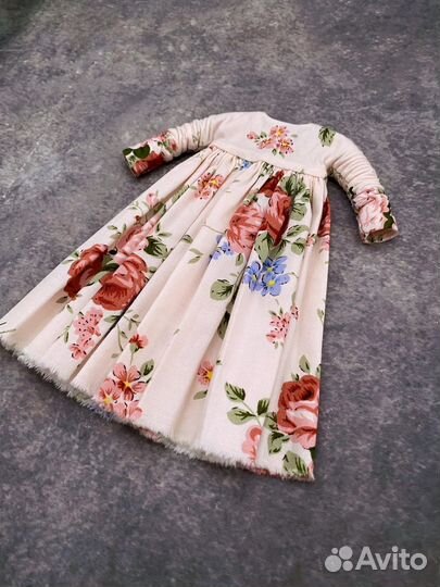 Платье длинное розовое для куклы Блайз цветочное