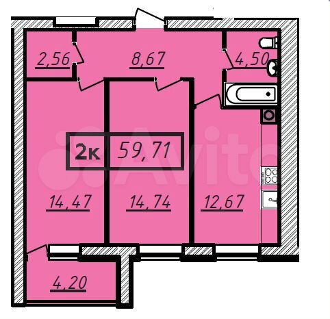 2-к. квартира, 59,7 м², 9/10 эт.