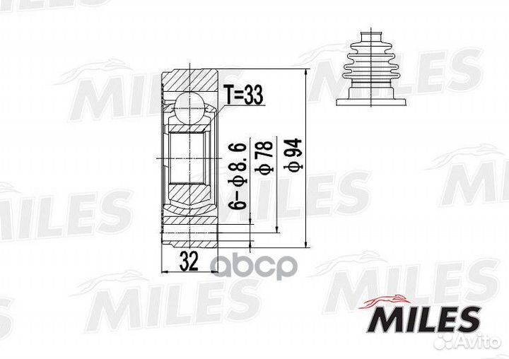 Шрус audi 80/100/VW G2/G3/passat 1.3-1.8 72-94