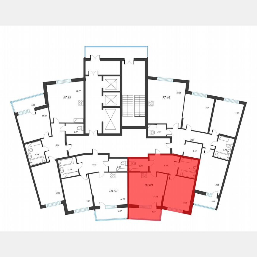 1-к. квартира, 42,1 м², 4/22 эт.