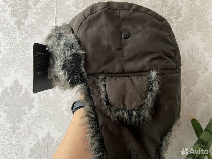 Шапка ушанка взрос. Цв темно-оливковый с дефектом