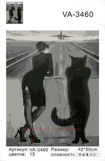 Картина по номерам 40x50 Стюардесса и черный кот