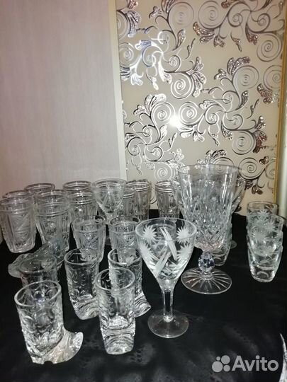 Хрустальные рюмки фужеры бокалы стопки много