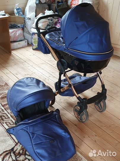 Коляска 2 в 1 junama diamond синяя эко-кожа
