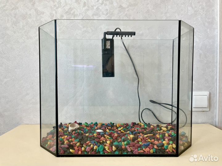 Панорамный аквариум 35-40 литров + фильтр + грунт