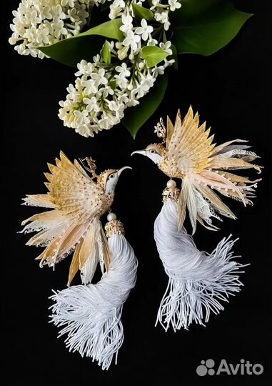 Серьги ручной работы Колибри