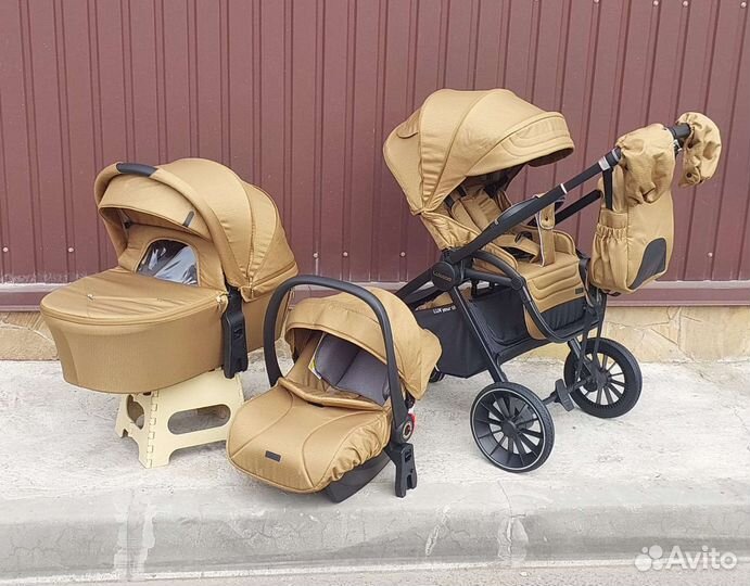 Коляска 3в1 Новая качество (Золотой Беж )