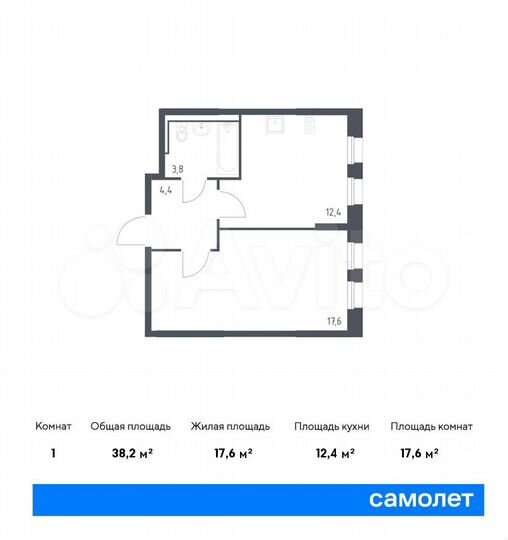 1-к. квартира, 38,2 м², 14/16 эт.