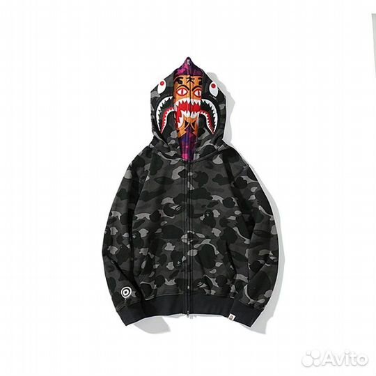 Bape double tiger shark full zip hoodie black