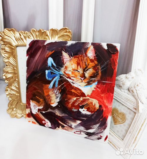 Картина рыжий кот масло холст живопись