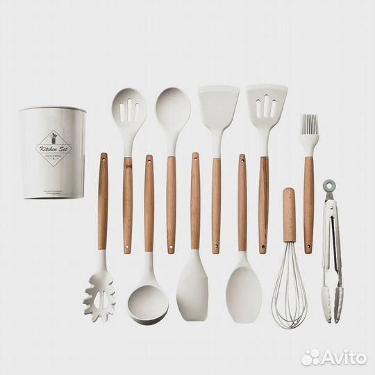 Набор кухонных принадлежностей из силикона и бамбу