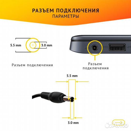 Блок питания для ноутбука Samsung A10, P20, P25, P