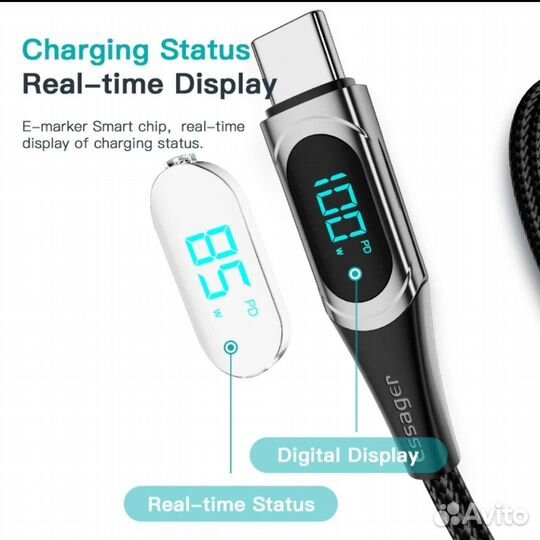 Кабель зарядный USB-C-Type-C до 100w новый Essager
