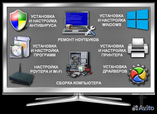 Компьютерная помощь установка Windows, подключение