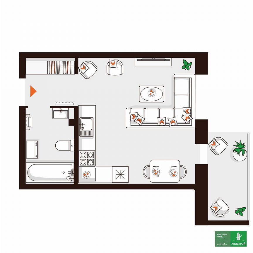 Квартира-студия, 27,7 м², 1/5 эт.