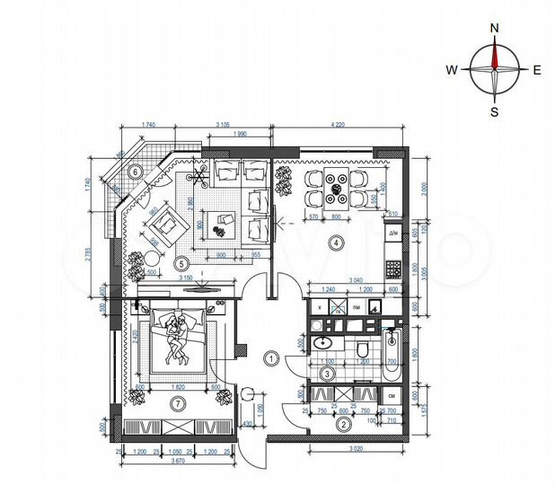 2-к. квартира, 77,5 м², 4/6 эт.