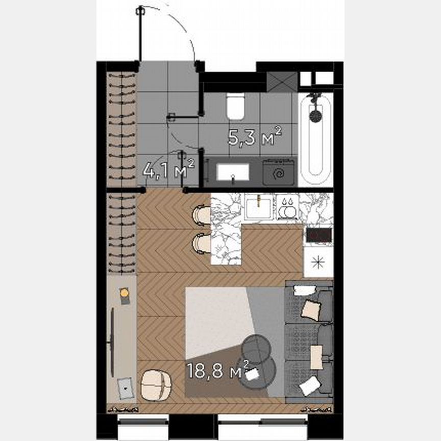 Апартаменты-студия, 28,2 м², 1/23 эт.