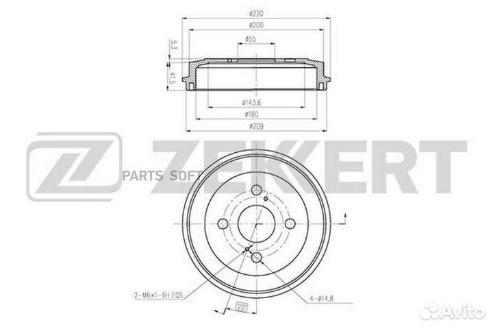 Zekkert BS-6465 Барабан торм. задн. Daihatsu Mater