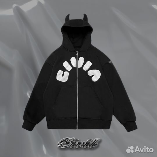 Zip hoodie civil с рожками (дизайн со вставками)