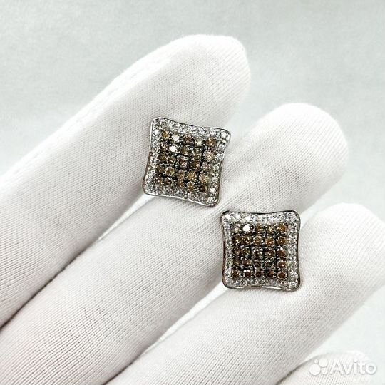 Золотые серьги с бриллиантами 1.58 ct 750 пробы