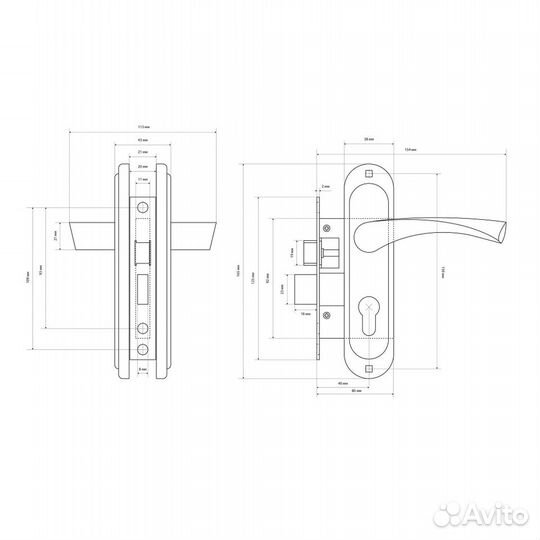 Замок врезной стандарт 132-50В CP с вертушкой, с р