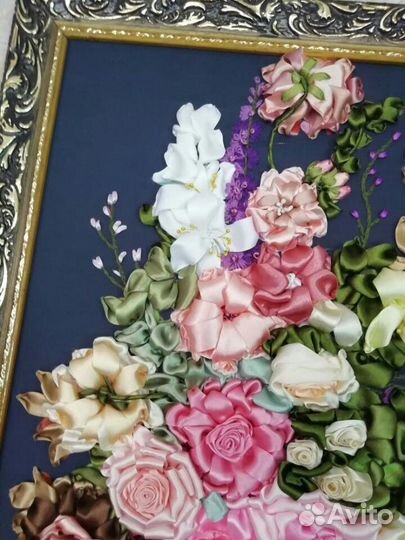 Картина вышивка атласными лентами