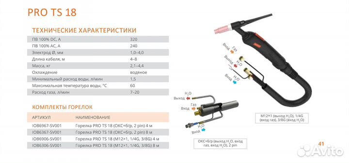 Горелка tech TS 18 М121 4м вод. охл. IOB6906 E202