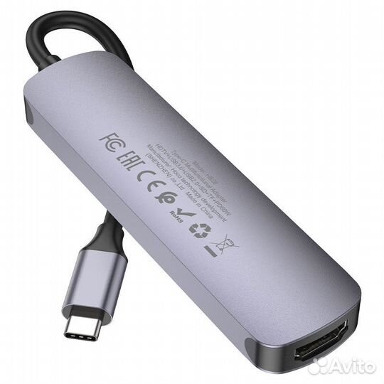 6в1 hoco HB28 USB-C multimedia adapter metal grey