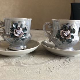 Две кофейные пары перламутр, цветы