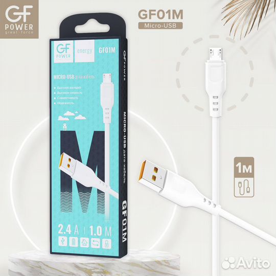 Кабель USB- micro-USB gfpower 01M, 1м, 2.4A