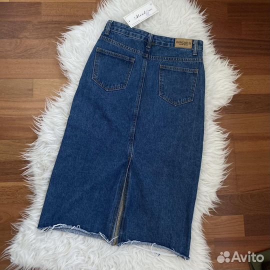 Xs юбка джинсовая длинная ниже колена синяя
